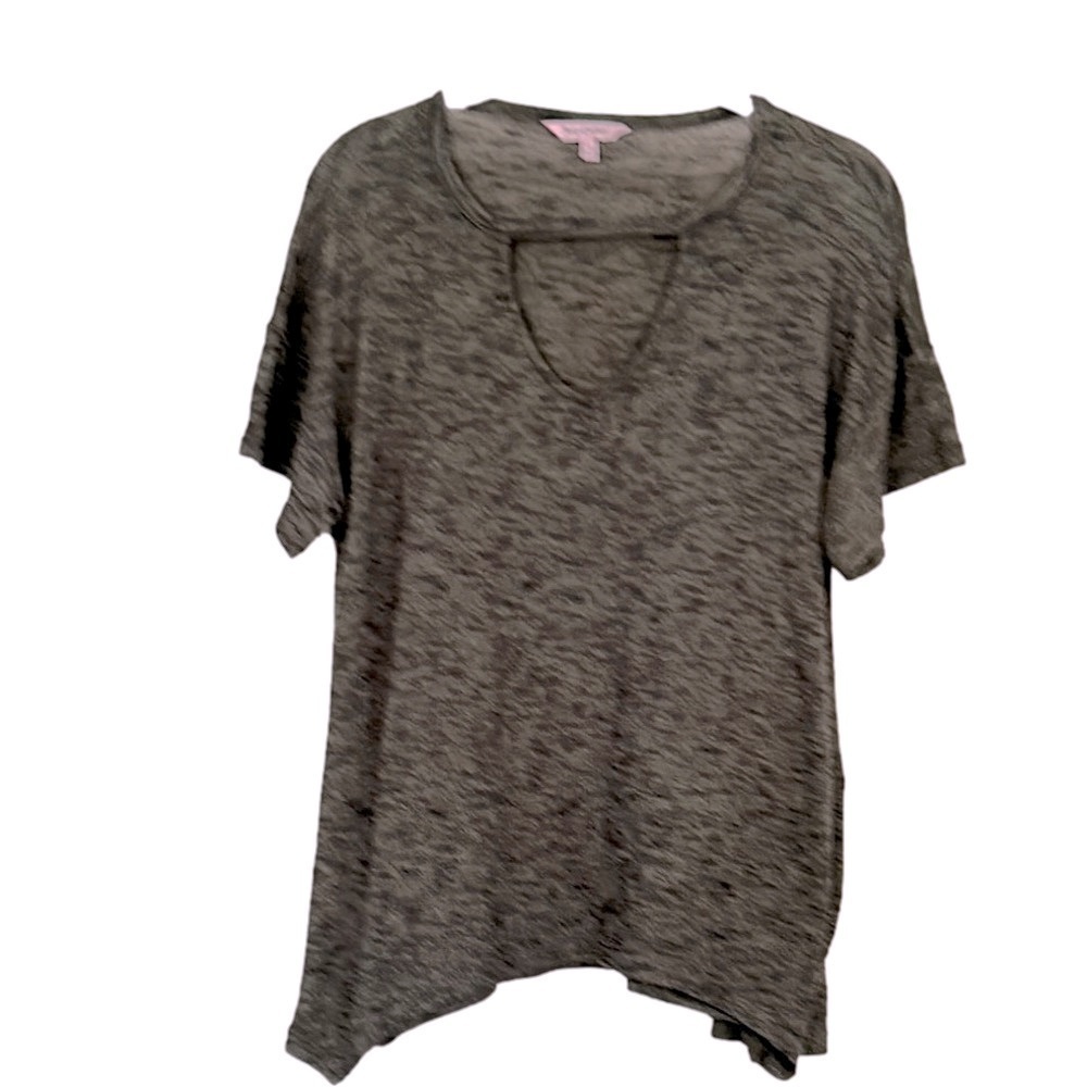 Olive Black Handkerchief Knit Top Oversized Short Sleeve Fits Large